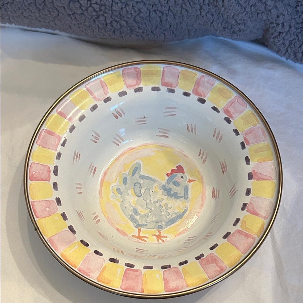 Mackenzie-Child’s vintage metal enamel rooster plate